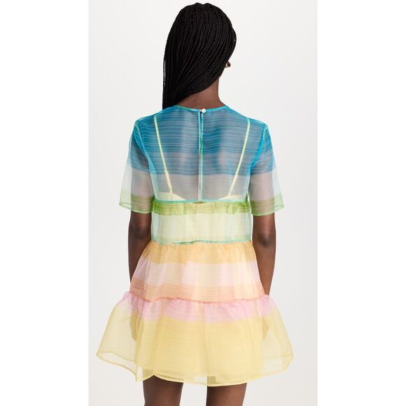 NWT Staud Sheer Organza Hyacinth Short Sleeve Tiered Mini Dress Multicolor Small - Picture 2 of 12